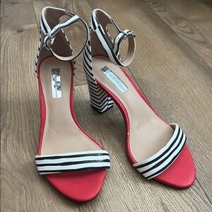 Striped Black and White Heels with Red Sole